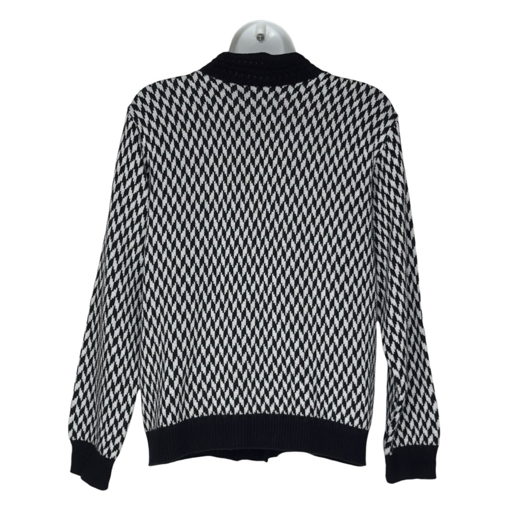 Vintage H.E.R. Black White Houndstooth Button Up Knit Cardigan Sweater Large - Picture 3 of 11